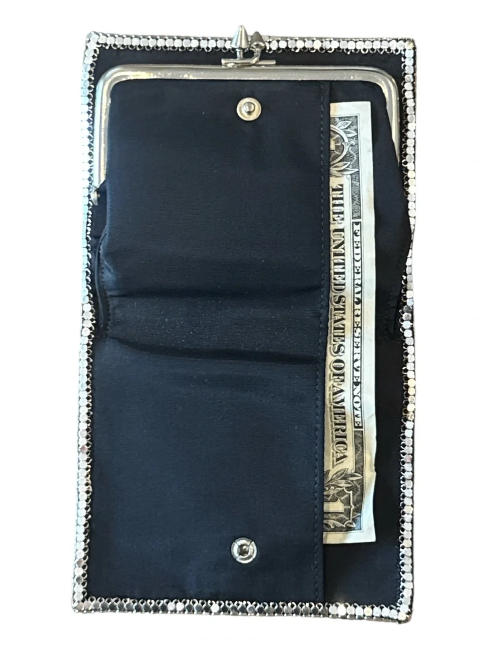Vintage Silver Mesh Wallet Kiss Lock Coin Purse Card Holder Clutch